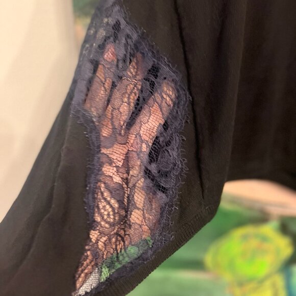 Carven Black Knit Top with Navy Lace cutout across back - Picture 2 of 5